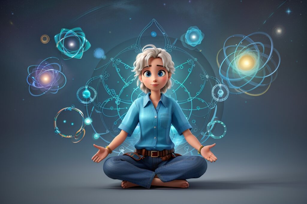 3D Animation Style create the image depicting spirituality and 1